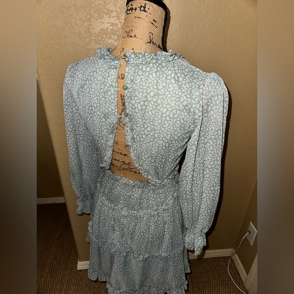 Fall Spring Deep V Neck Ruffle Long Sleeve Floral Print Mini Dress - Picture 4 of 9